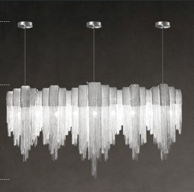 Nordic Luxury Villa Design Tassel Aluminum Chain Living Room Chandelier (Option: Silver-White light-210CM)